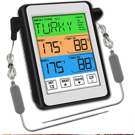 Thermomètre de cuisine numérique pour barbecue et fumoir avec 2 sondes et écran LCD. (1/5)