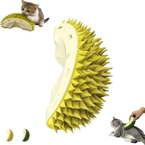 Durian Toiletteur pour chat en forme de brosse d'angle murale avec herbe à chat, jouet de toilettage interactif pour chats, ruban adhésif inclus, plastique jaune vert, 15,5 x 7 cm (jaune) (1/5)
