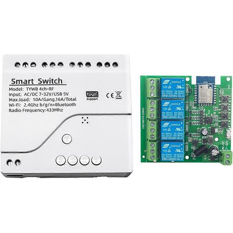 Interrupteur intelligent Tuya WiFi avec minuterie DIY AC/DC 7-32V 4CH RF, module domotique Smartlife compatible avec Alexa et Google Home (1/4)
