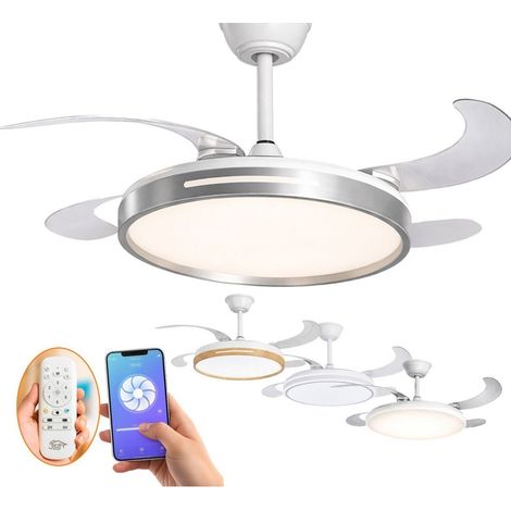 JARDIN202 - Ventilador de Techo con Aspas Retráctiles, Motor DC, Temporizador, Luz LED Regulable, Mando a Distancia, 6 Velocidades  50 cm (Conil Wifi Plata)