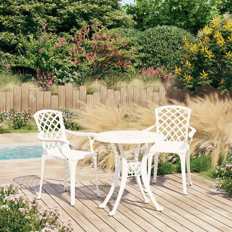 Ensemble de bistro 3 pcs-Salon de jardin bistro Aluminium coulé Blanc 500336 (1/5)