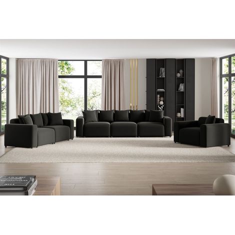 Sofaset Designersofas MEGAN 3-2-1 in Stoff Salvador Schwarz (1/4)