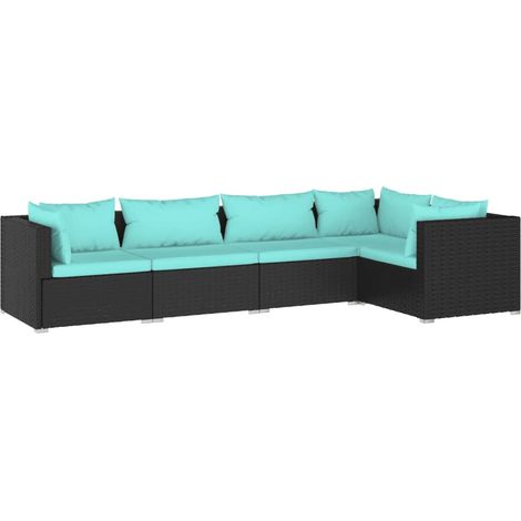 Mobili da giardino mobili da esterno Set di mobili da 5 pezzi con cuscini in resina intrecciata nera 020016471