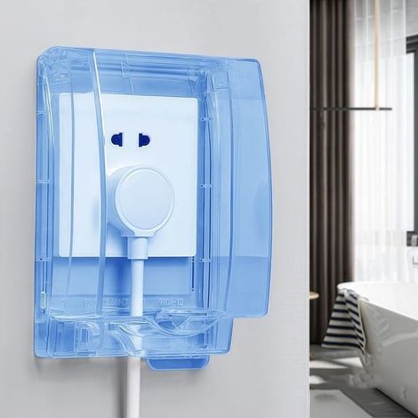 Boîtier de prise murale étanche IP65 pour extérieur – Type 86, couvercle antichoc verrouillable, bleu, lot de 2 (1/5)