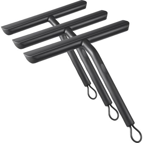 Raclette de Douche sans Traces pour Porte en Verre - 21cm Noir avec Support - pour Salle de Bain, Vitre de Voiture, Miroir (Lot de 3) (1/5)