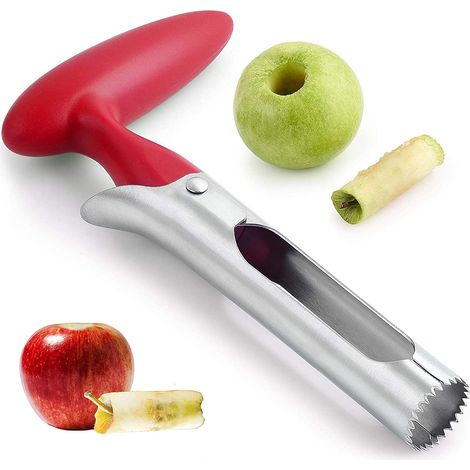 Apple Core Remover Vide-pomme Vide-pomme en acier inoxydable Poignée angulaire ergonomique avec dents pointues Noyau pomme ou poire pour la cuisine, Rouge, 1 pièce (1/5)