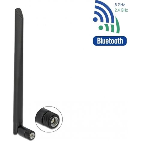 Delock Antena WLAN 802.11 ac/ax/a/b/g/n macho RP-SMA 5 dBi 20 cm omnidireccional con junta de inclinaciÃ³n flexible y superficie de goma negra