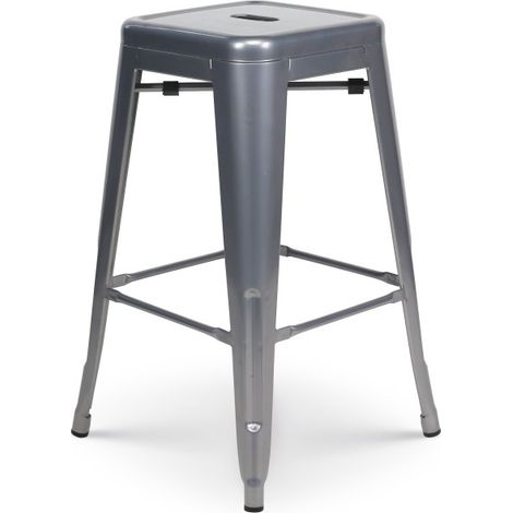 Barhocker aus glänzendem silbergrauem Metall im Industriestil - Rückenlehne - Höhe 66 cm