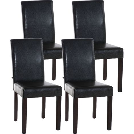 Set di 4 sedie da pranzo di design moderne e comode in PVC marrone con gambe in legno marrone scuro 100001759