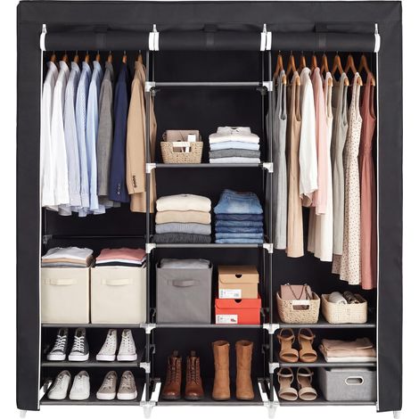 Armoire de Rangement, Penderie Portable avec Barre de Suspension, Porte-vêtements Pliable, Vestiaire, Chambre, Salle d’étude, 150 x 45 x 175 cm, Noir RYG12B (1/5)