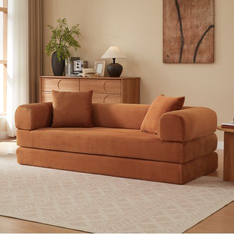 Divano letto 1 posto Terracotta in velluto con schiuma, modulare e senza montaggio,195x89x59 cm (1/5)
