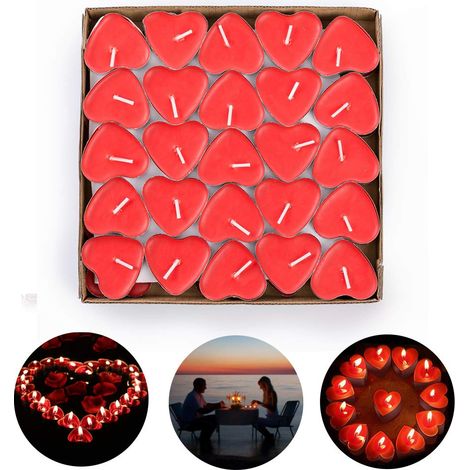 Bougie Romantique, 50 Bougies Coeur Rouge, Bougie Rouge, Bougies Romantiques en Forme de Coeur, Bougies pour Anniversaire, Proposition de Mariages, Fêtes, Anniversaires (1/5)