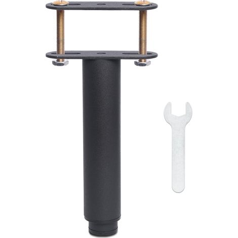 Universal Bed Footboard, Legs for Slatted Base without Drilling  Height: 25 cm (+20 cm) Adjustable  Design: Black  Material: Metal  Round ø3.8 cm  for Central Frame  with Bolts  1 Piece (1/5)