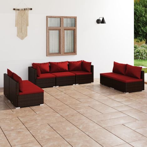 Salon de jardin 7 pcs,Mobilier de terrasse,Table et Chaise pour Relax avec coussins Résine tressée Marron -YZ193405 (1/5)