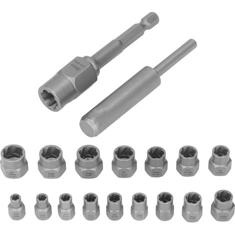 Lot de 18 extracteurs de vis et douilles acier vanadium chrome pour retirer boulons rouillés écrous endommagés outil dégraissant mécanique (1/5)
