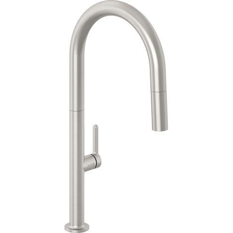 Robinet de cuisine (acier inoxydable brossé) - Pivotant à 360 degrés - Mitigeur d'évier à une main avec tuyau extensible et douchette avec bouton de commutation - 2 modes - Robinet de (1/5)