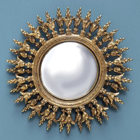 Miroir Convexe Doré Mural Rond Résine Soleil - Diamètre 28.5cm (1/4)