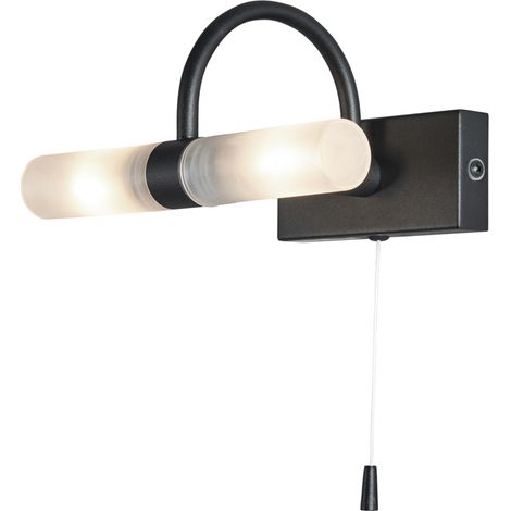 Litecraft Crista Wall Light Bathroom 2 Arm With Pull Switch - Satin Black