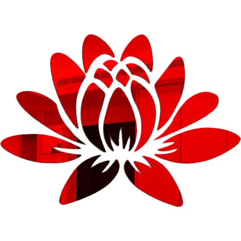 Autocollant mural 3D en acrylique motif fleur de lotus, miroir, décoration pour la maison, la chambre, le salon, la salle de bain, rouge