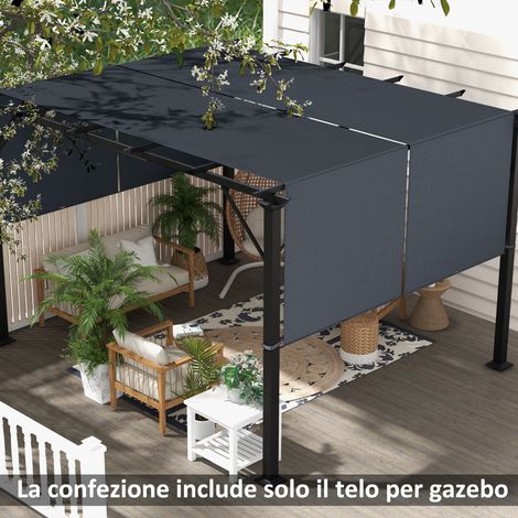 Funda de poliéster para pérgola o cenador de 3x3 m con bolsillos y correas, 488x122 cm, gris carbón.