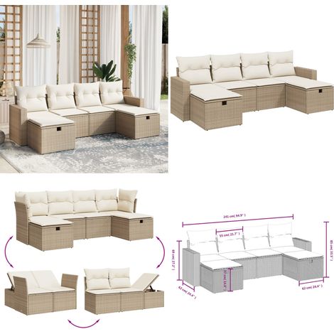 Salon de jardin avec coussins 6 pcs beige résine tressée - Ensemble Salon De Jardin - Salon De Jardin Extérieur - Mobilier De Jardin - Fauteuil De Jardin - Table Basse Jardin - Home & Living (1/5)