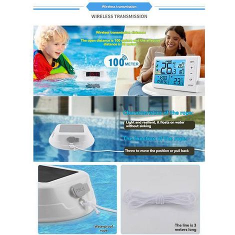 1 Stück. Farbe: Weiß. Material: Kunststoff. Elektronisches Schwimmthermometer mit Digitalanzeige und RGB-Beleuchtung für Badewannen und Schwimmbäder.