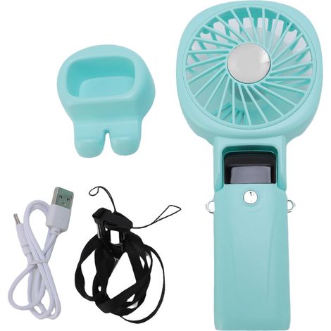 Portable Handheld Fan Power Bank Silent Neck Hanging USB Desktop Fan for Outdoor and Travel Green (1/5)
