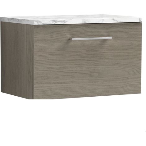 Balterley Bramshall 600mm Wall Hung 1 Drawer Vanity Unit with Laminate Worktop for Compact Natural-Wood Bathroom Storage Solace Oak