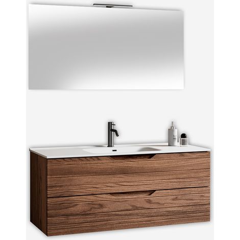 Mobile bagno sospeso con specchio e lavabo Solmira - Marrone Scuro