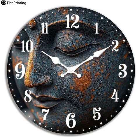 Horloge murale silencieuse en bois (12 pouces), design statue de Bouddha, horloge analogique à quartz, convient pour la chambre et la salle de bain. (1/5)