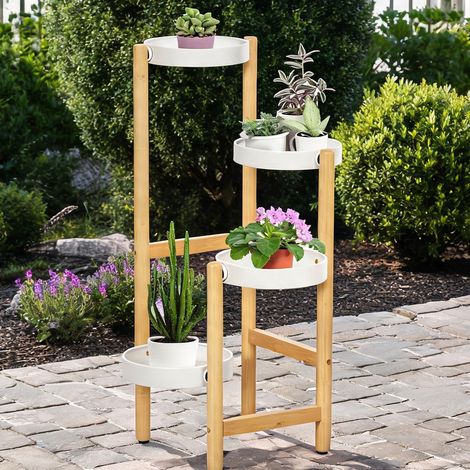 Porte-plantes en bambou blanc 4 niveaux 28 x 28 x 80 cm (1/5)