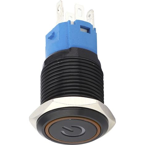 Interrupteurs métalliques noirs autobloquants avec indice de protection IP65, lampe LED et symbole 16 mm (jaune 12 V CC) (1/5)