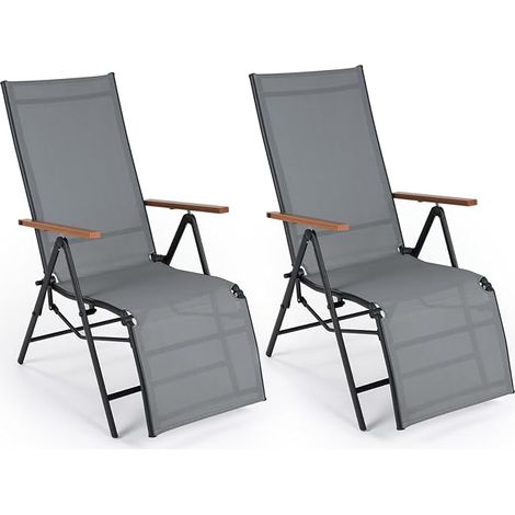 Chaise Longue Jardin Pliante, Dossier Réglable en 6 Positions (Gris,2)