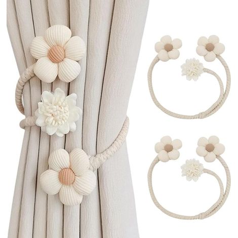 Niedliche Raffhalter, 2 Stück, kreatives Blumenmuster, trendige Dekoration für Zuhause, Büro usw. (beige) (1/5)