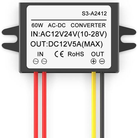 1 Pièce Convertisseur abaisseur AC 12V 24V vers DC 12V 5A 60W, Module d'alimentation abaisseur AC-DC d'entrée 10-28V, réducteur de régulateur de Tension étanche