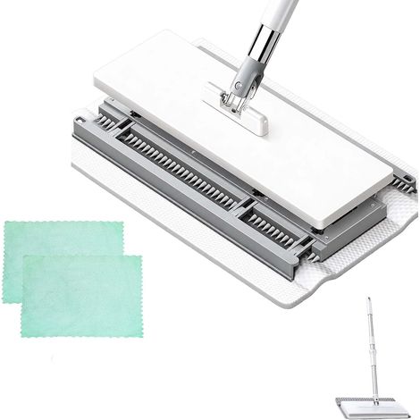 Balai Plat Main Libre, Balai Plat Multifonction avec Fixation en Un Clic, Comprend Un Tapis De Nettoyage Lavable, Adapté Aux Salles De Bains, Cuisines, Salons, Chambres (1PC + 2 Chiffon) (1/5)
