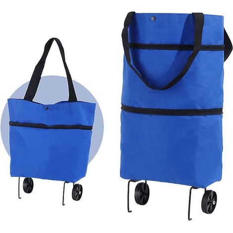 BelleRise - Chariot de courses pliable à roulettes, 2 en 1, léger et pratique (bleu), idéal comme cadeau. (1/5)