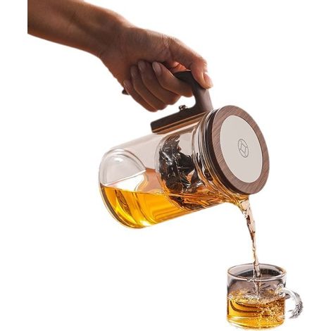 Théière en verre de 720 ml avec séparateur d'eau et poignée en bois (1/2)