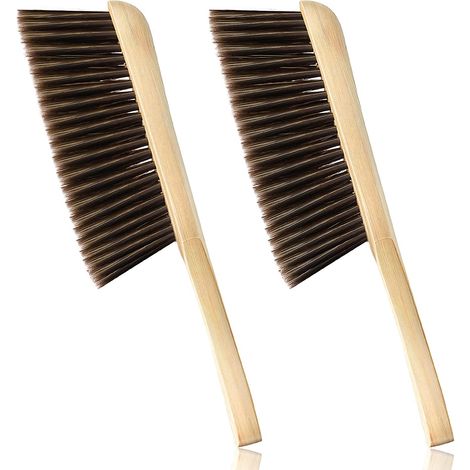 Lot de 2 brosses à bois pour établi, brosse de cheminée, brosse à poils souples en crin de cheval, manche long en bois, brosse à poussière pour le nettoyage du foyer, de la voiture, de la maison, de l (1/5)