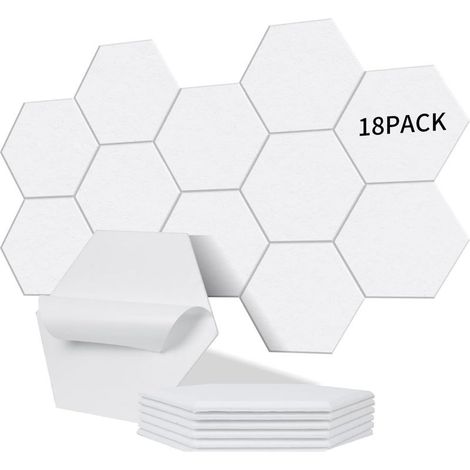 Pack of 18 self-adhesive hexagonal acoustic panels I High density effective sound insulation (230kg/m³) NRC 0.95 – Perfect for walls and doors, games room, White porcelain (1/5)