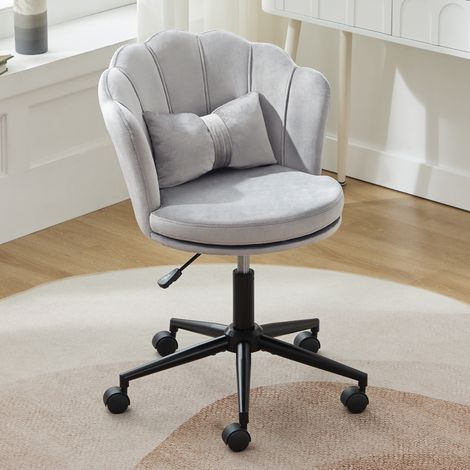 Chaise de bureau, pivotante à 360° en velours avec hauteur d'assise réglable, Dossier en forme de pétale, Convient pour le salon, la chambre, le bureau - Gris (1/5)