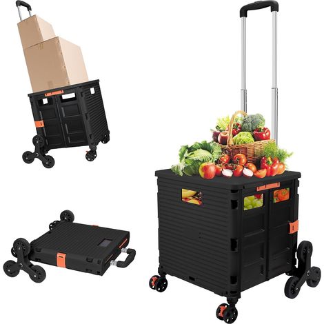 Cart d'achat Pliant Portable avec Roue d'escalade, poignée en Alliage en Aluminium réglable, 40 kg / 88,2 LB Capacité de Chargement avec Couvercle, Roue Avant de Rotation à 360 ° avec Frein (Noir) (1/5)