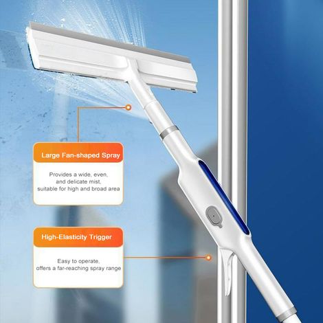 Nettoyant pour vitres Raclette extensible 2 en 1 avec spray, outil de nettoyage double face 3 tampons en microfibre pour porte vitrée de douche, pare-brise de voiture (1/5)