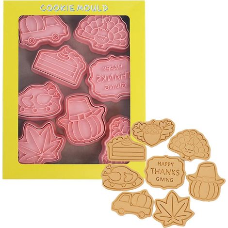 8-teiliges 3D-Ausstechförmchen-Set für Halloween, Thanksgiving und andere Anlässe, inklusive Abdrücken und Handpressen für Gebäck (1/5)
