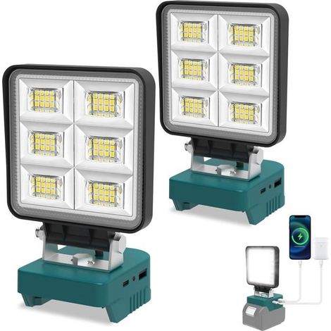 2 Pièces Lampe À Batterie Pour Makita 18V,48W 5200Lm Lampe De Travail Led,Projecteurs Portables Avec Usb Et Type C,Mini Lamp[CA163] (1/5)