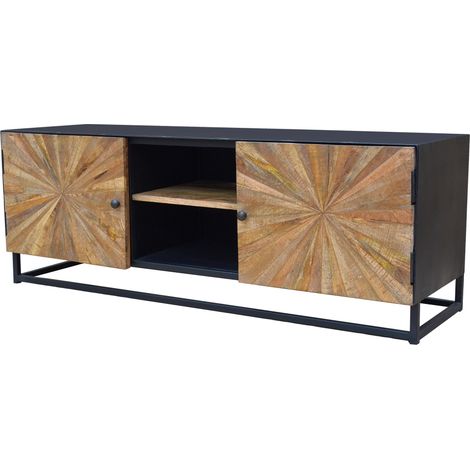 Meuble TV avec 2 portes en bois de manguier / métal noir