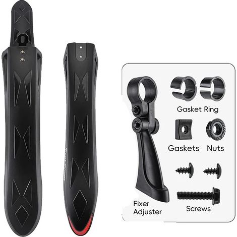 Guardabarros para bicicleta, diseño reflectante, protección ajustable contra el barro, color negro. (1/2)