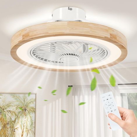 Deckenventilator mit Lampe und Fernbedienung, 6 Geschwindigkeiten, einstellbare Helligkeit, leiser Motor, Hellbraun (1/5)