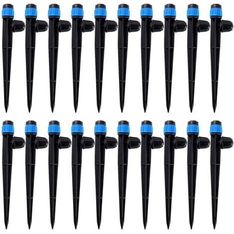 20 Pièces Goutteur Irrigation pour Tube 4/7 mm, 360 Degrés Micro Asperseur Goutte à Goutte avec Connecteur Barbelé & Piquet de Support, Goutteur D'irrigation Insertion, Bleu (1/4)