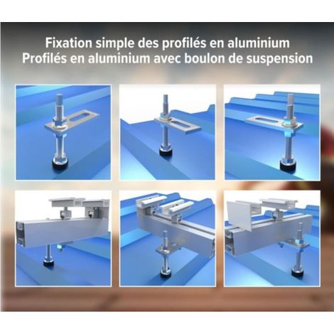 Lot de 10 vis à double filetage avec tôle d'adaptation M10 x 200 mm en acier inoxydable